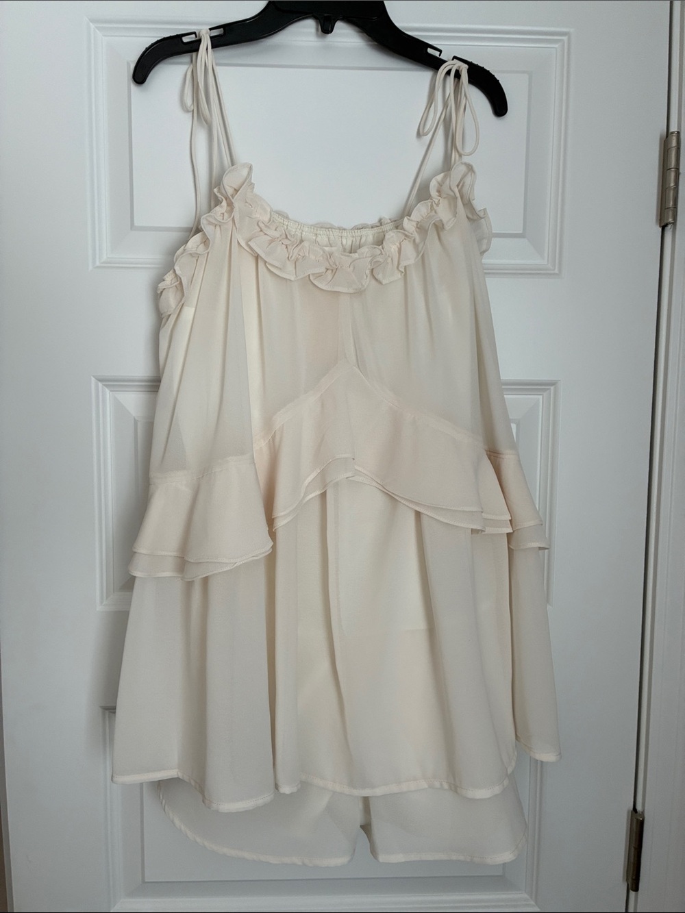 Le Lis Cream Ruffle Tie-Strap Romper